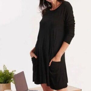 Betabrand Built to Travel Black Silk Blend Sweatshirt Dress Size Small